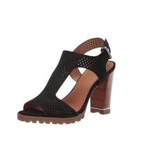 FRANCO SARTO  Allister Perforated Suede Lug Sol Sandal  Black Suede, Size 9.5